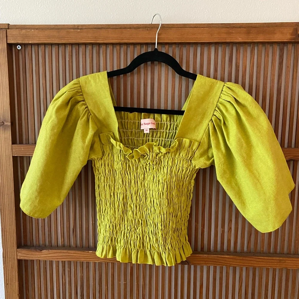 Lisa Says Gah Smocked Toni Top in Chartreuse M; limited edition! - Picture 3 of 12
